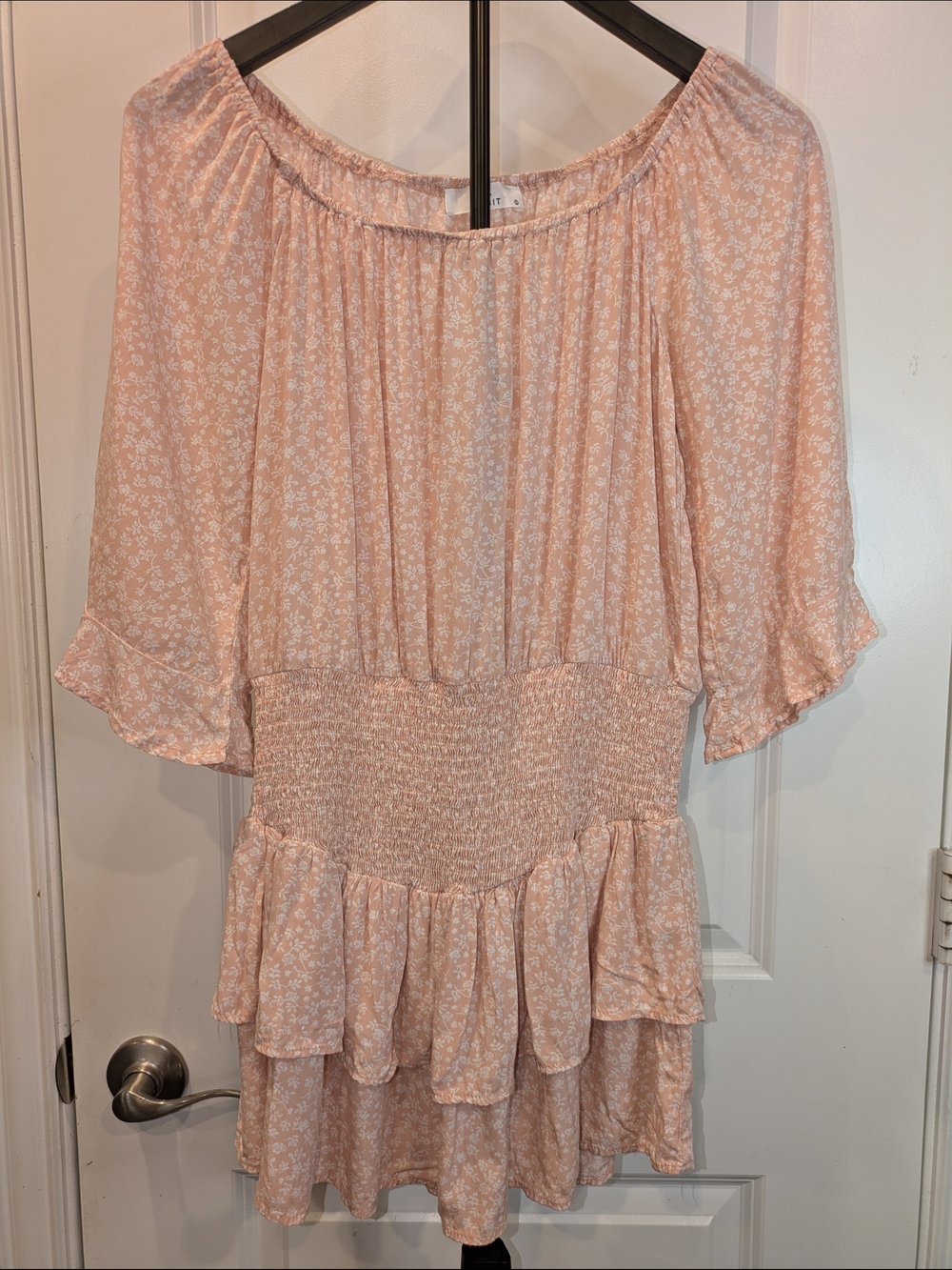 Habit Pink Floral Smocked Peplum Off Shoulder Top Size Small